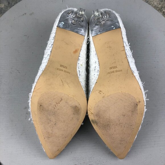 Nine West Women's 10.5M Tatiana White Silver Tweed Pointed Toe High Heel Pumps - Picture 10 of 13